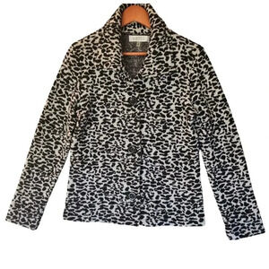 Kasper 100% Wool Jacket Black & Gray Animal Print Button Long Sleeve Size Medium